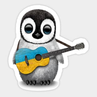 Baby Penguin Playing Ukrainian Flag Guitar Sticker